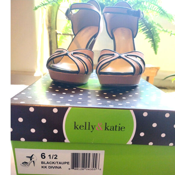 💸$14Kelly & Katie Women's 6.5 M Black Taupe Ankle strap High Heel Davina Style - Picture 5 of 5